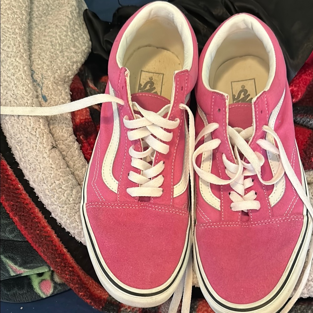 Vans Women's Pink and White Sneakers